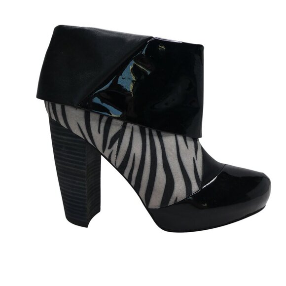 Matt Bernson Special Project Triad Zebra Patent Leather Foldover Heeled Boots - Picture 2 of 13